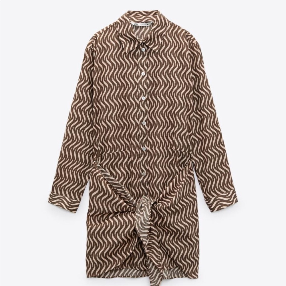 ZARA print dress with knot - sand